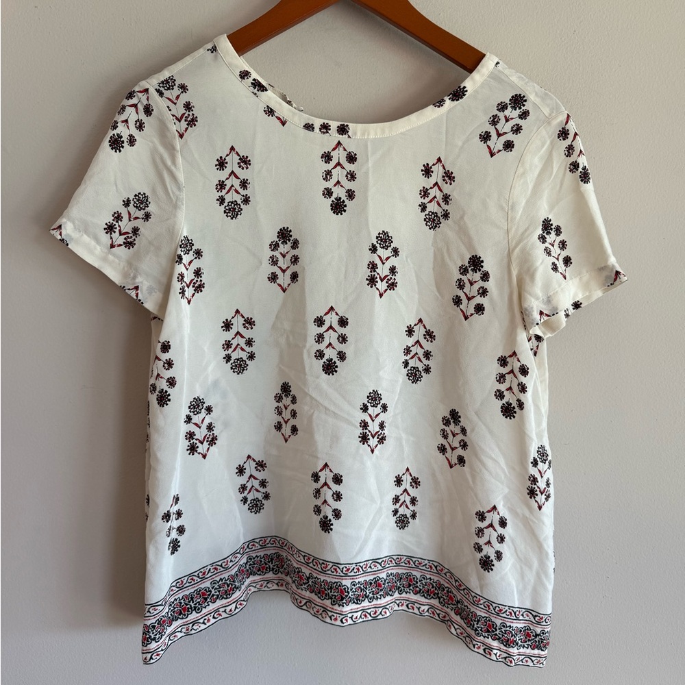 Madewell White and Black Floral Short Sleeve‎ Top